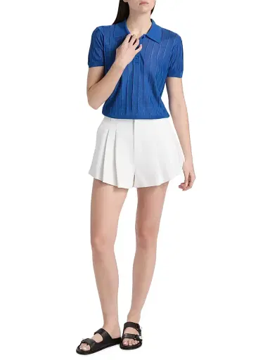 Frame Women's The Structural Pleated Cotton High-Rise Shorts - White - Size 30 | Thumbnail 2