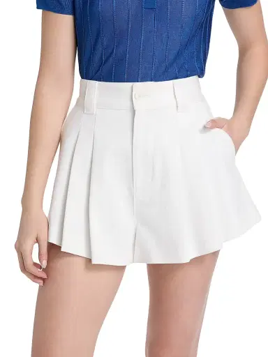 Frame Women's The Structural Pleated Cotton High-Rise Shorts - White - Size 30 | Thumbnail 3