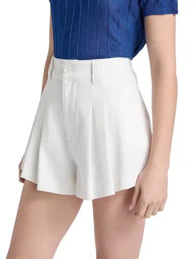 Frame Women's The Structural Pleated Cotton High-Rise Shorts - White - Size 30 | Thumbnail 4