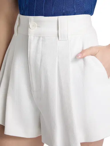 Frame Women's The Structural Pleated Cotton High-Rise Shorts - White - Size 30 | Thumbnail 6