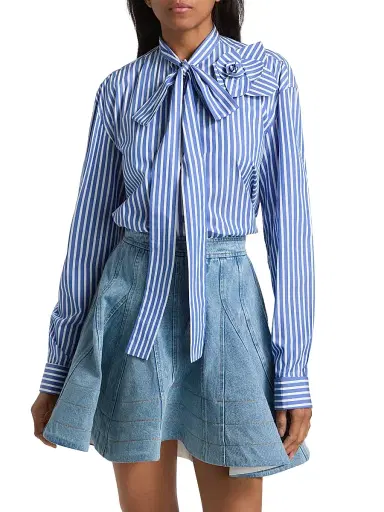 Aknvas Women's Flor Striped Cotton Poplin Button-Front Shirt - Deep Blue - Size Small | Thumbnail 3 Aknvas Women's Flor Striped Cotton Poplin Button-Front Shirt - Deep Blue - Size Small | Thumbnail 3