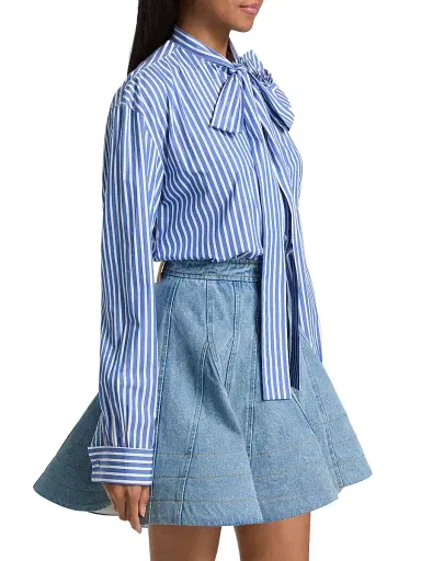 Aknvas Women's Flor Striped Cotton Poplin Button-Front Shirt - Deep Blue - Size Small | Thumbnail 4 Aknvas Women's Flor Striped Cotton Poplin Button-Front Shirt - Deep Blue - Size Small | Thumbnail 4