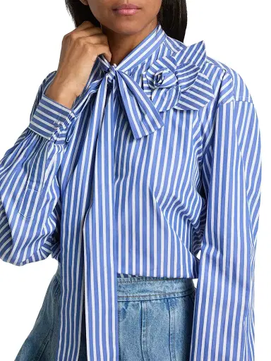 Aknvas Women's Flor Striped Cotton Poplin Button-Front Shirt - Deep Blue - Size Small | Thumbnail 6 Aknvas Women's Flor Striped Cotton Poplin Button-Front Shirt - Deep Blue - Size Small | Thumbnail 6