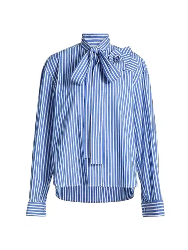 Aknvas Women's Flor Striped Cotton Poplin Button-Front Shirt - Deep Blue - Size Small | Thumbnail 1 Aknvas Women's Flor Striped Cotton Poplin Button-Front Shirt - Deep Blue - Size Small | Thumbnail 1