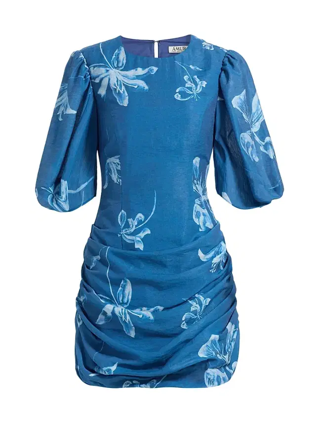 AMUR Women's Isola Draped Floral Denim Minidress - Cyanotype