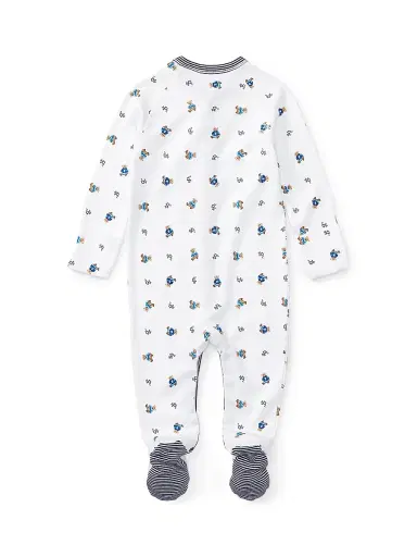 Polo Ralph Lauren Baby Boy's Bear Print Cotton Footie - White Navy | Thumbnail 2 Polo Ralph Lauren Baby Boy's Bear Print Cotton Footie - White Navy | Thumbnail 2