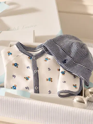 Polo Ralph Lauren Baby Boy's Bear Print Cotton Footie - White Navy | Thumbnail 7 Polo Ralph Lauren Baby Boy's Bear Print Cotton Footie - White Navy | Thumbnail 7