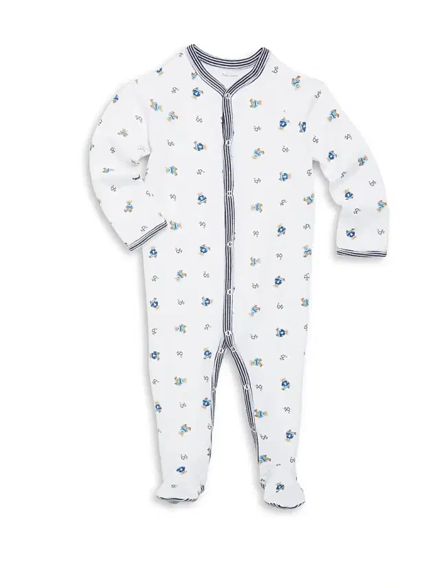 Polo Ralph Lauren Baby Boy's Bear Print Cotton Footie - White Navy