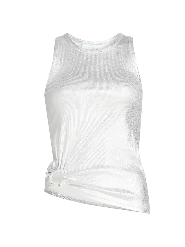 Women's Ring-Accented Metallic Ribbed Tank Top - Silver