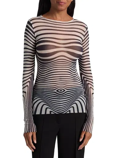 Jean Paul Gaultier Women's Striped Long-Sleeve Knit Top - Ecru Navy | Thumbnail 3 Jean Paul Gaultier Women's Striped Long-Sleeve Knit Top - Ecru Navy | Thumbnail 3
