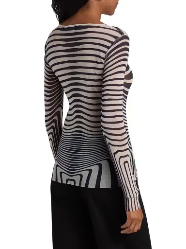 Jean Paul Gaultier Women's Striped Long-Sleeve Knit Top - Ecru Navy | Thumbnail 5 Jean Paul Gaultier Women's Striped Long-Sleeve Knit Top - Ecru Navy | Thumbnail 5