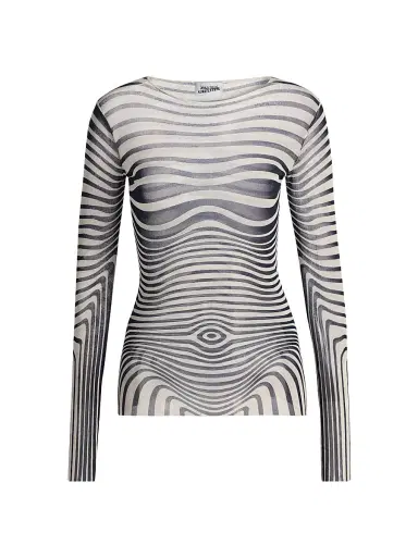 Jean Paul Gaultier Women's Striped Long-Sleeve Knit Top - Ecru Navy | Thumbnail 1 Jean Paul Gaultier Women's Striped Long-Sleeve Knit Top - Ecru Navy | Thumbnail 1