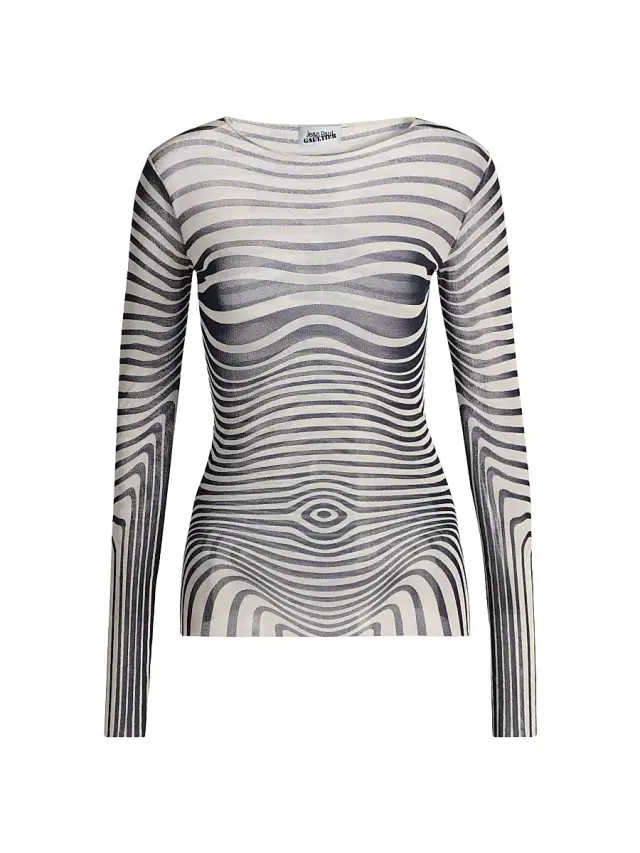 Women's Striped Long-Sleeve Knit Top - Ecru Navy