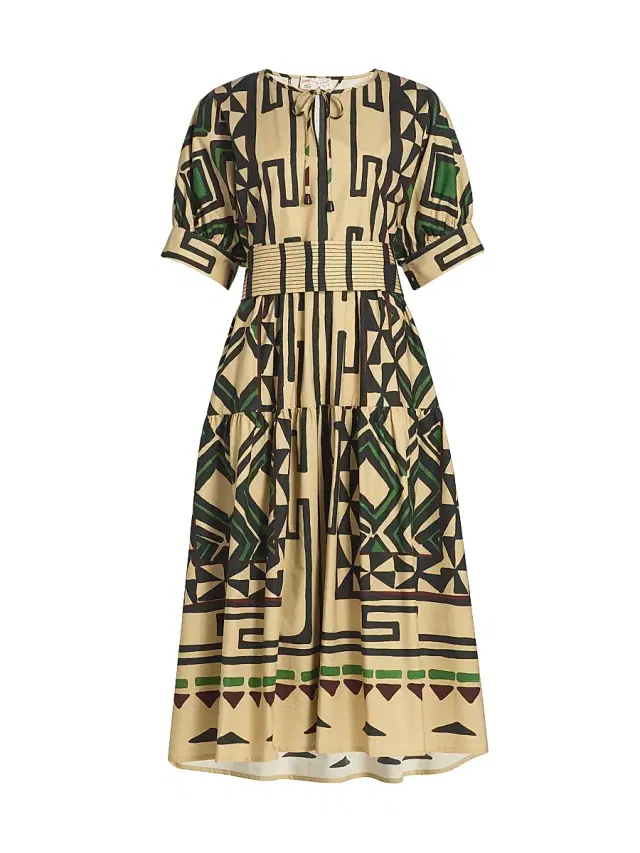 Maison Common Women's Abstract-Print Cotton A-Line Midi-Dress - Beige Multi