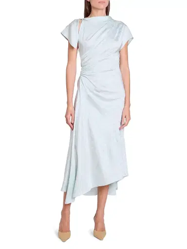 Victoria Beckham Women's Asymmetric Twist Floral Satin Midi-Dress - Aquamarine - Size 0 | Thumbnail 2