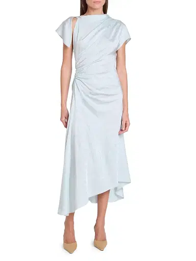 Victoria Beckham Women's Asymmetric Twist Floral Satin Midi-Dress - Aquamarine - Size 0 | Thumbnail 3