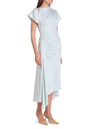 Victoria Beckham Women's Asymmetric Twist Floral Satin Midi-Dress - Aquamarine - Size 0 | Thumbnail 4