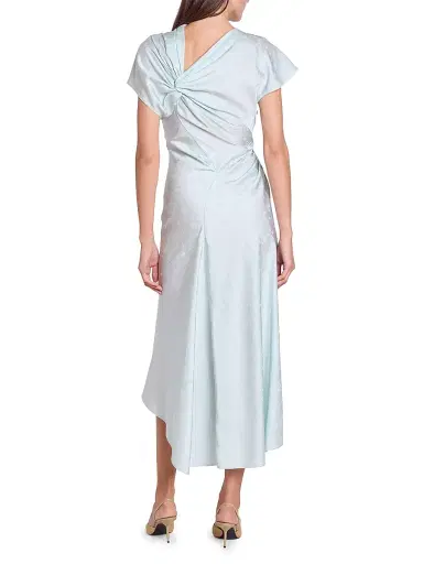 Victoria Beckham Women's Asymmetric Twist Floral Satin Midi-Dress - Aquamarine - Size 0 | Thumbnail 5