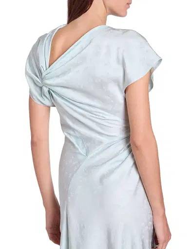 Victoria Beckham Women's Asymmetric Twist Floral Satin Midi-Dress - Aquamarine - Size 0 | Thumbnail 6