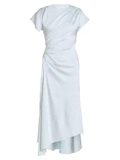 Victoria Beckham Women's Asymmetric Twist Floral Satin Midi-Dress - Aquamarine - Size 0 | Thumbnail 1