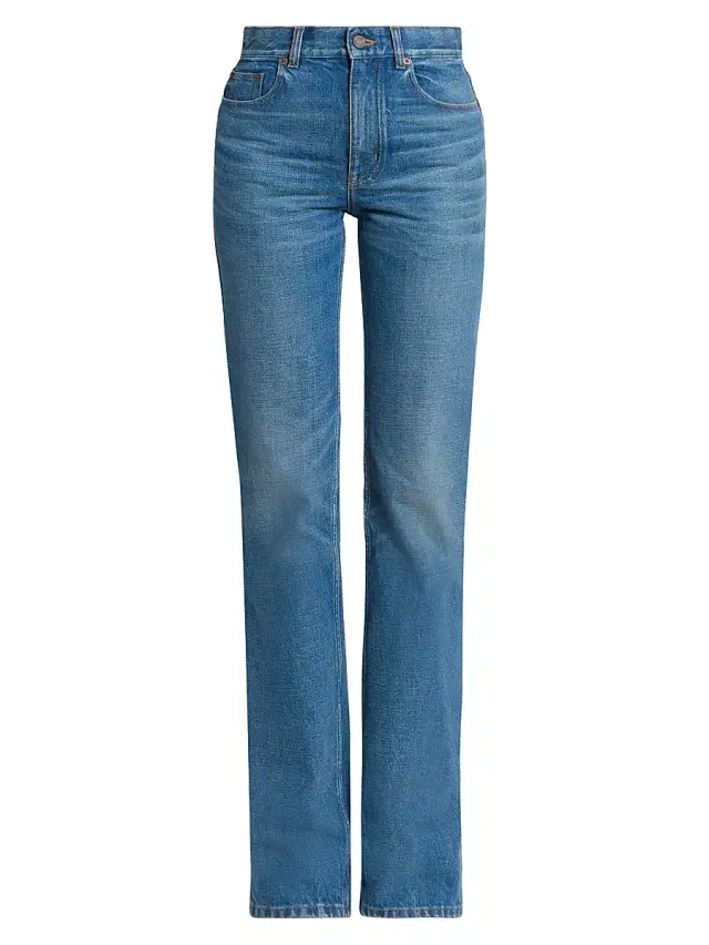 Women's Whiskered Cotton Straight-Leg Jeans - Dusty Cobalt
