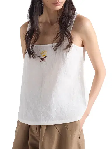Prada Women's Embroidered Linen Top - White - Size 6 | Thumbnail 2