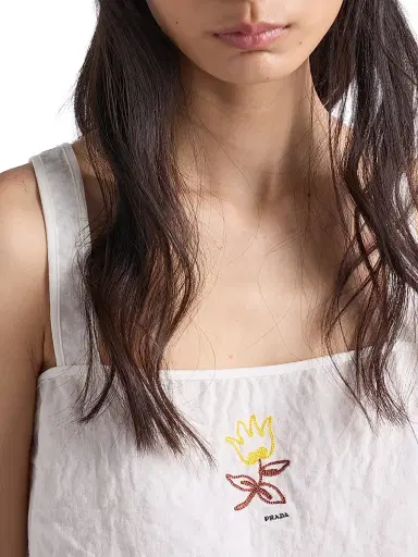 Prada Women's Embroidered Linen Top - White - Size 6 | Thumbnail 4