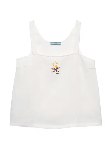 Prada Women's Embroidered Linen Top - White - Size 6 | Thumbnail 1