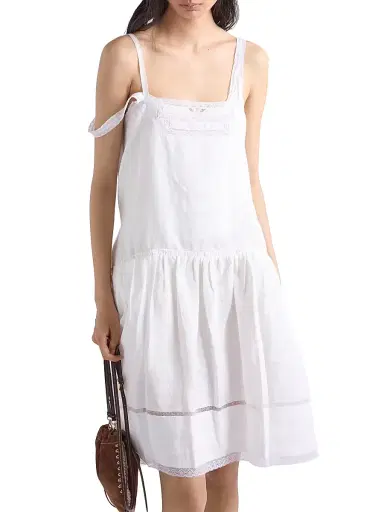 Prada Women's Embroidered Linen Dress - White - Size 10 | Thumbnail 2