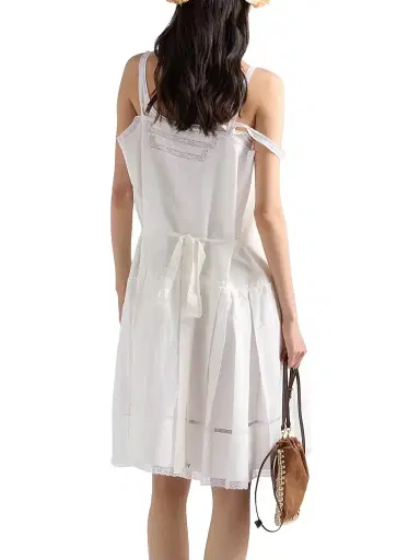 Prada Women's Embroidered Linen Dress - White - Size 10 | Thumbnail 3