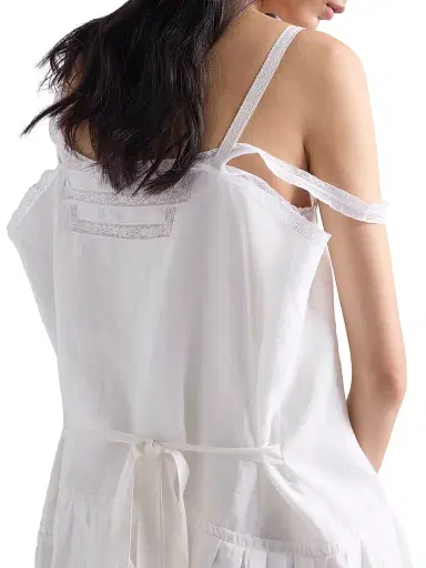 Prada Women's Embroidered Linen Dress - White - Size 10 | Thumbnail 4