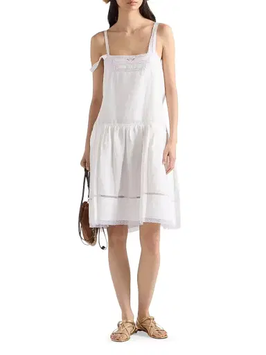 Prada Women's Embroidered Linen Dress - White - Size 10 | Thumbnail 6