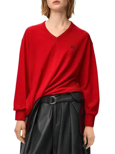 Loewe Women's Draped Wool Sweater - Red - Size Large | Thumbnail 3