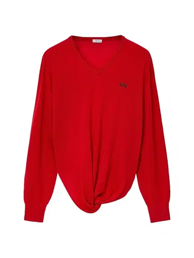 Loewe Women's Draped Wool Sweater - Red - Size Large | Thumbnail 1