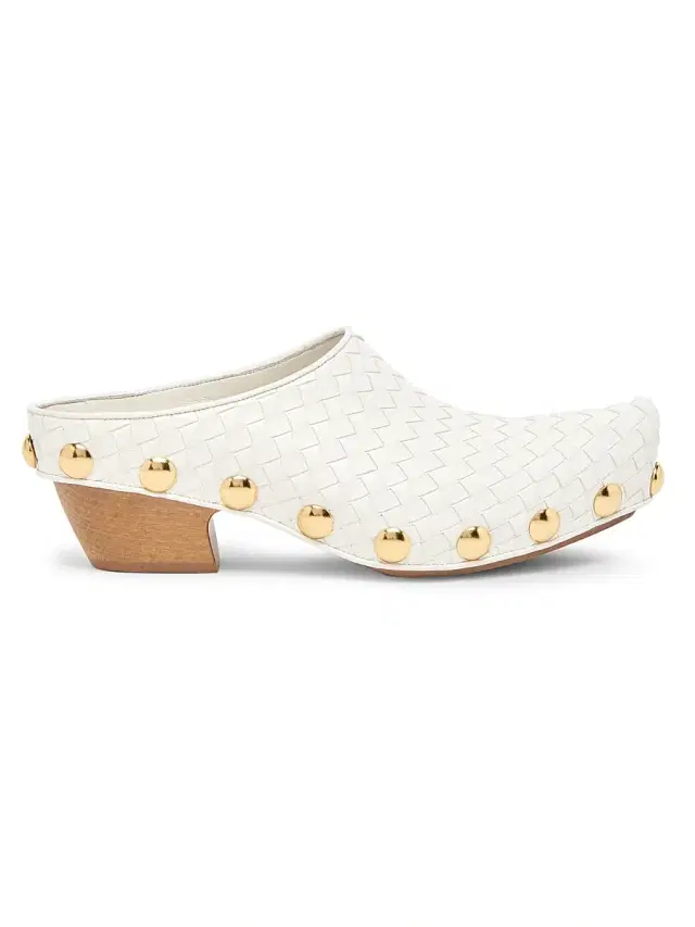 Bottega Veneta Women's Gondola Studded Intrecciato Leather Platform Clogs - Alabaster