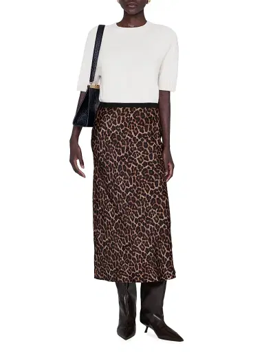 ANINE BING Women's Bar Leopard Print Silk Midi-Skirt - Leopard | Thumbnail 2