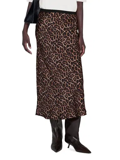 ANINE BING Women's Bar Leopard Print Silk Midi-Skirt - Leopard | Thumbnail 3
