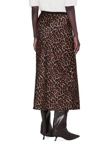 ANINE BING Women's Bar Leopard Print Silk Midi-Skirt - Leopard | Thumbnail 4