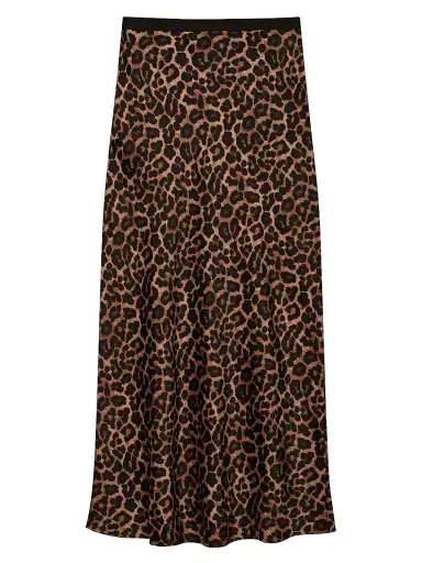 ANINE BING Women's Bar Leopard Print Silk Midi-Skirt - Leopard | Thumbnail 1