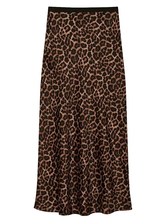 Women's Bar Leopard Print Silk Midi-Skirt - Leopard
