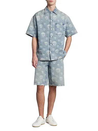 Alexander McQueen Men's Skull Denim Camp Shirt - Blue Washed - Size 44 | Thumbnail 2 Alexander McQueen Men's Skull Denim Camp Shirt - Blue Washed - Size 44 | Thumbnail 2