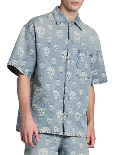 Alexander McQueen Men's Skull Denim Camp Shirt - Blue Washed - Size 44 | Thumbnail 4 Alexander McQueen Men's Skull Denim Camp Shirt - Blue Washed - Size 44 | Thumbnail 4