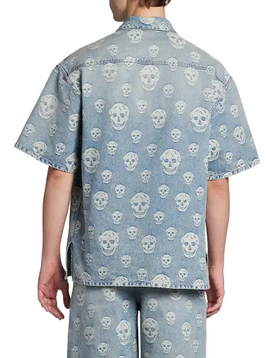 Alexander McQueen Men's Skull Denim Camp Shirt - Blue Washed - Size 44 | Thumbnail 5 Alexander McQueen Men's Skull Denim Camp Shirt - Blue Washed - Size 44 | Thumbnail 5