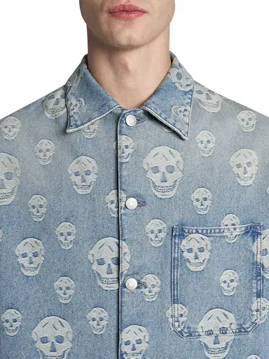 Alexander McQueen Men's Skull Denim Camp Shirt - Blue Washed - Size 44 | Thumbnail 6 Alexander McQueen Men's Skull Denim Camp Shirt - Blue Washed - Size 44 | Thumbnail 6