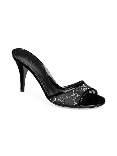 Gucci Women's Erin 85MM GG Crystal Mesh Sandals - Black - Size 6.5 | Thumbnail 2