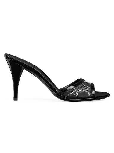 Gucci Women's Erin 85MM GG Crystal Mesh Sandals - Black - Size 6.5 | Thumbnail 1