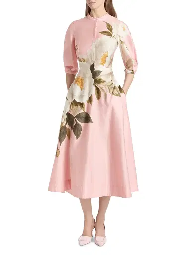 Teri Jon by Rickie Freeman Women's Floral Cotton Midi-Dress - Pink Multi - Size 10 | Thumbnail 2 Teri Jon by Rickie Freeman Women's Floral Cotton Midi-Dress - Pink Multi - Size 10 | Thumbnail 2