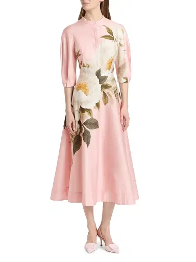 Teri Jon by Rickie Freeman Women's Floral Cotton Midi-Dress - Pink Multi - Size 10 | Thumbnail 3 Teri Jon by Rickie Freeman Women's Floral Cotton Midi-Dress - Pink Multi - Size 10 | Thumbnail 3