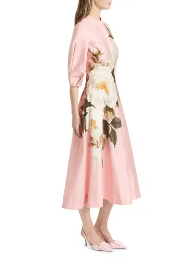 Teri Jon by Rickie Freeman Women's Floral Cotton Midi-Dress - Pink Multi - Size 10 | Thumbnail 4 Teri Jon by Rickie Freeman Women's Floral Cotton Midi-Dress - Pink Multi - Size 10 | Thumbnail 4