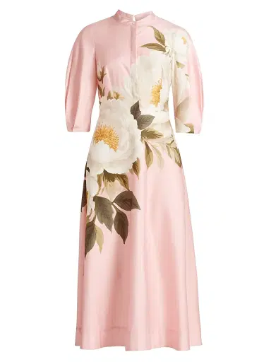 Teri Jon by Rickie Freeman Women's Floral Cotton Midi-Dress - Pink Multi - Size 10 | Thumbnail 1 Teri Jon by Rickie Freeman Women's Floral Cotton Midi-Dress - Pink Multi - Size 10 | Thumbnail 1